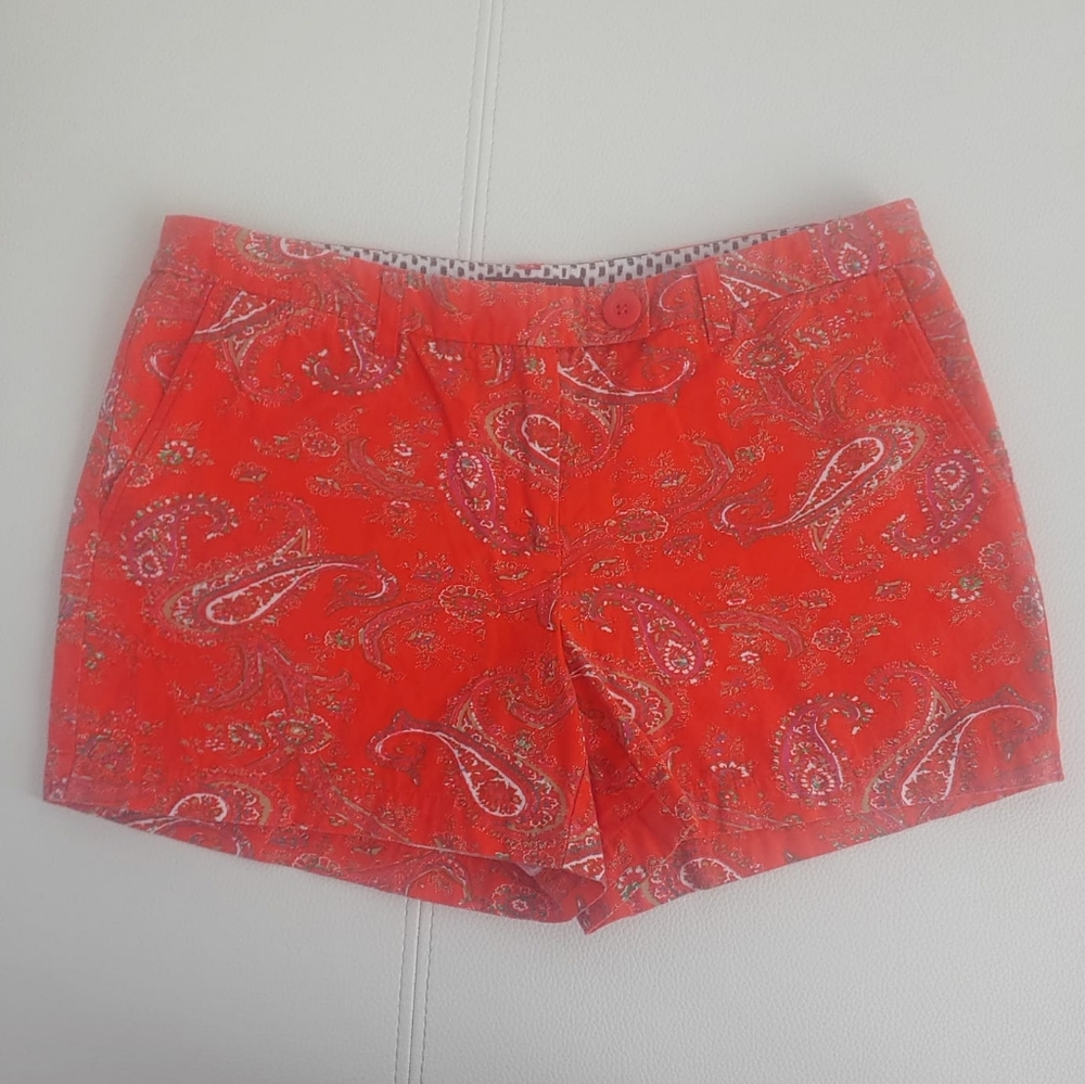 Women's Dalia Collection Shorts Orange Paisley Modern Fit with Pockets Size 8